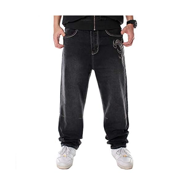 LUOBANIU Men's Vintage Hip Hop Style Baggy Jeans Denim Loose Fit Dance Skateboard Pants, Black, 42