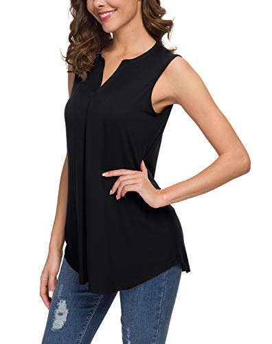 Neineiwu Women's Summer Sleeveless Tank Tops Sexy V Neck Lightweight Dressy Tunic Tops (L,01 Black) #TOP3