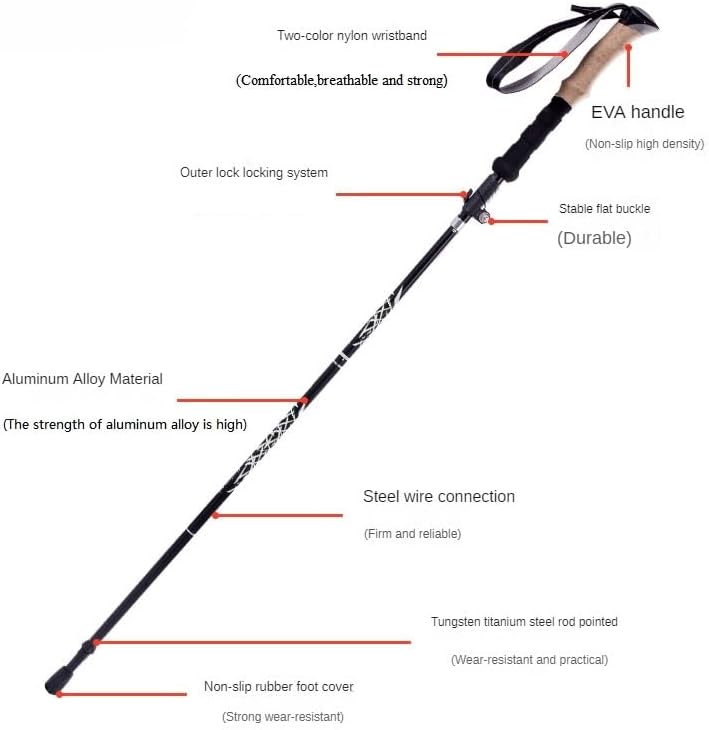Miniatura 5 de Bastón de senderismo, bastones para senderismo, palos plegables para hombres, bastones ajustables, bastones de senderismo con bloqueo de giro