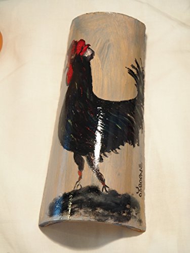 D'OSBORNE - Teja pequeña pintada a mano - Gallo negro con fondo...