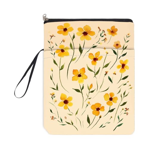 NICENEEDED 9' x 11.4' Copertina per Libro con Cerniera e Tasca Frontale, Copertina Flessibile per Libri con Fiori Gialli per Amanti Dei Libri