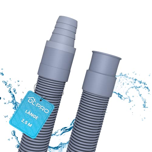 DL-pro Manguera de desagüe universal de 2,5 m [Ø 19 mm] para lavadora – Alargador de manguera [perfectamente estanco] – Manguera de desagüe para lavavajillas y lavadora