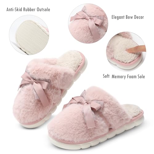 Cute Women's Memory Foam House Slippers - Fuzzy Plush Faux Fur Slippers with Bow Butterfly Tie - Anti-Skid Indoor/Outdoor Gifts for Women, Moms & Ladies4