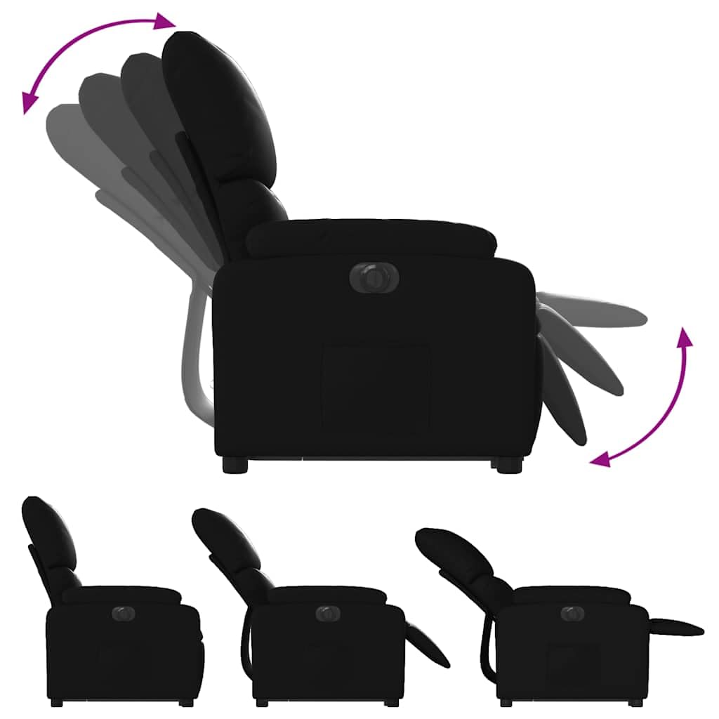 Sillón elevador reclinable eléctrico de piel sintética negra con función de elevación e inclinación a 135 grados, estructura estable y bolsillo lateral, asiento cómodo para adultos
