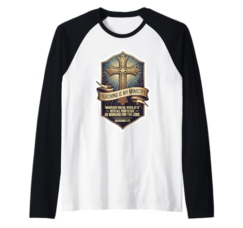 Christian Man Teacher Teaching is My Ministry Bible Quote Raglan Baseball Tee