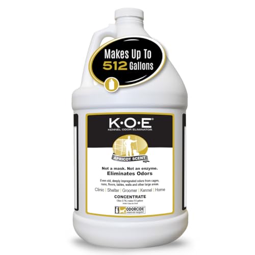 Image of Odorcide K.O.E. Apricot Odor Eliminator Concentrate for Strong Odor for Cages, Runs & More - Home & Kennel w /Safe, Non-Enzymatic Formula - 128 oz