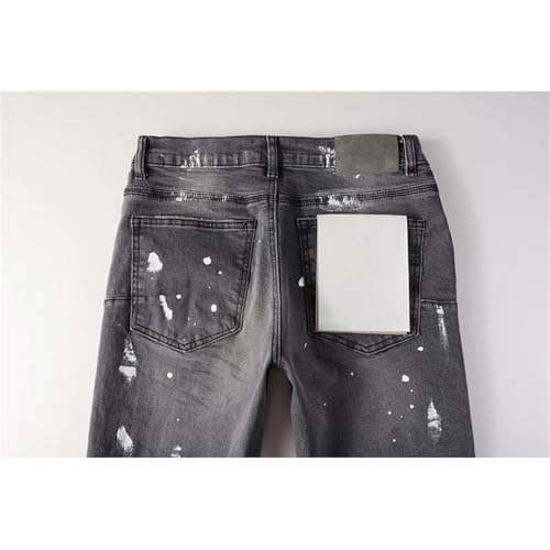 Men's High Street Distressed Ripped Jeans Vintage Low Rise Stretch Skinny Button Fly Straight Jeans4