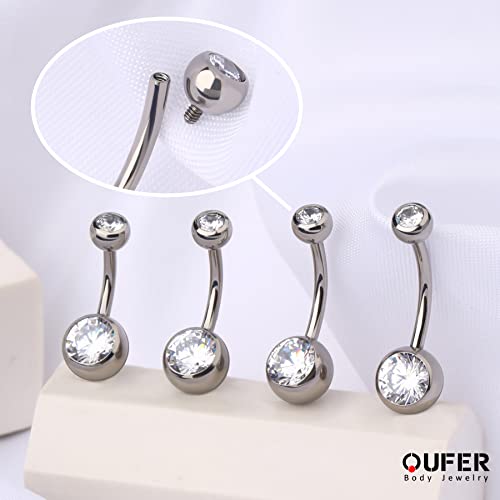 Oufer O-T-NR0015-WG1614 Titanium Long Belly Button Rings, Internally Threaded 14Mm Navel Piercing Jewelry, Round Cz Belly Ring thumb #4