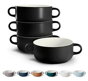 Kook Keramik Suppenteller, 530 ml, 4er-Set (Schwarz)