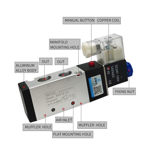 Électrovanne électromagnétique 5/2 4V410-15 avec commande basse tension DC24V - 5