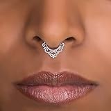 Tiny Fake Septum Nose Ring, Sterling Silver Indian Tribal Faux Clip On Non Pierced Septum Cuff, 18g, Handmade Piercing Jewelry