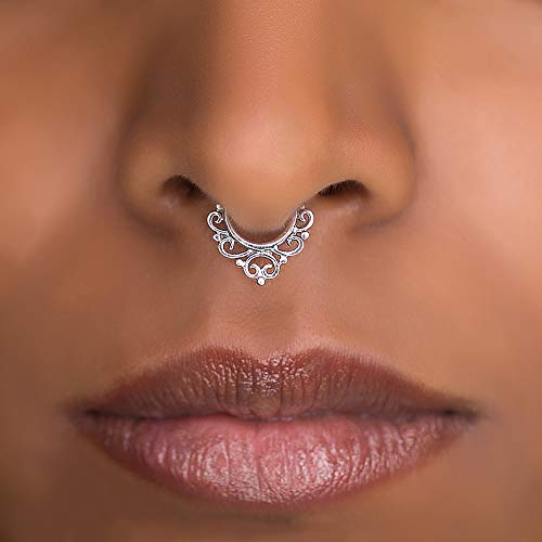 Tiny Fake Septum Nose Ring, Sterling Silver Indian Tribal Faux Clip On Non Pierced Septum Cuff, 18g, Handmade Piercing Jewelry