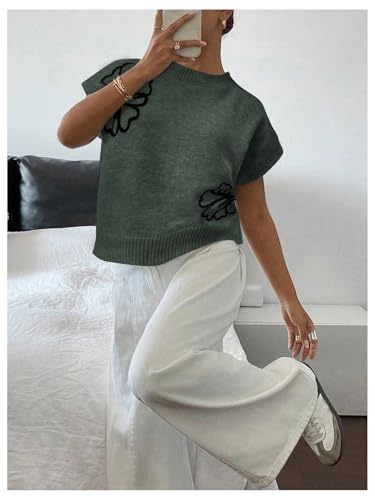 Image of SOLY HUX Women's Short Sleeve Sweater 3D Floral Sweaters Pullover Tank Tops Knit Vest Trendy Fashion Clothing