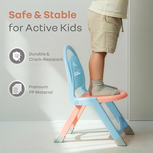 Image of R for Rabbit Jelly Bean Zippy Kids Folding Chair for 1-8 Years | Ergonomic Back Support | Lightweight & Portable | Stable Triangular Design | Indoor Outdoor Study Play Chair, Upto 40 kg (Blue Peach)