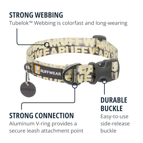 RUFFWEAR Front Range Hundehalsband für kleine Hunde, bequem und stabil mit seitlicher Schnalle und Gurtband zum Gassigehen mit dem Hund, Größe S (28–36 cm), Berge-Logo