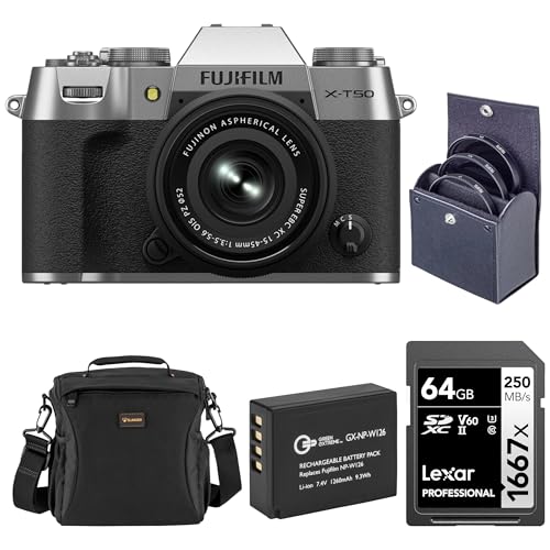 Fujifilm X-T50 Mirrorless Camera with XC 15-45mm f/3.5-5.6 OIS PZ Lens, Silver, Fujifilm 1 Year...