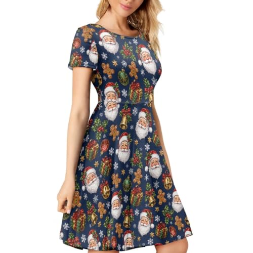 Image of Forchrinse Summer Dresses for Women Crew Neck Short Sleeve Midi Dress Casual Beach Vacation Sundress