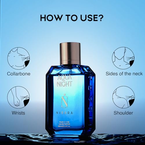 Image of Nisara Aqua Night EDP Perfume for Men,100ml | Premium, Long Lasting Eau De Parfum | Fresh Aquatic Fragrance with Pineapple, Apple, Rose, Sandalwood & Musk Notes for Him