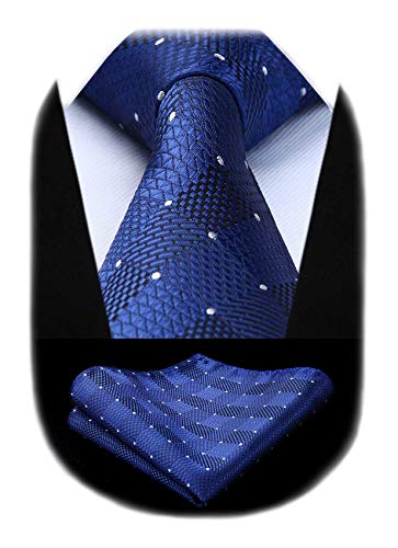 Image of HISDERN Ties for Men Plaid Checkered Tie with Pocket Square Woven Business Formal Necktie Handkerchief Set Wedding Party