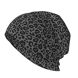 Dark Grey Leopard Beanie Hat Cap Winter Soft-Knit Stocking Cap Slouchy Head-Wear for Adult Outdoor