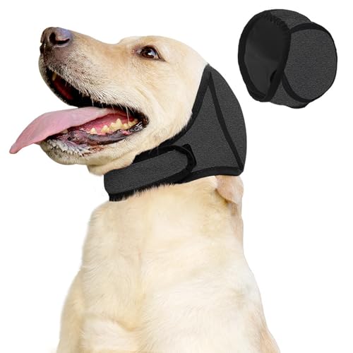 Hunde Ohrenschützer Lärmschutz & Gehörschutz Hund - Elastische Hundemütze zur Beruhigung bei Feuerwerk Gewitter & Föhnen - Verstellbarer Ohrenschutz für Hunde gegen Angst (Grau) (L)