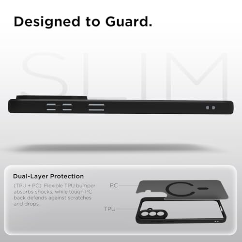 Image of RIGGEAR Shockproof Sleek Hybrid Armor Magnetic Back Cover Case Compatible with MagSafe Accessories for Samsung Galaxy A57 5G (Smoke Black Matte PC + Black TPU Bumper)