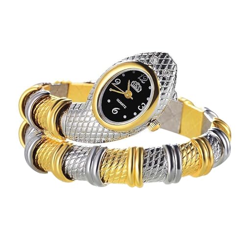 JewelryWe Reloj Analógico Serpiente Mujer: Reloj de Pulsera de Cuarzo Oval para Señora Correa de Aleación Flexible Escala de Números Arábigos Plata Oro - para Ocio Negocios Regalos JewelryWe Reloj Analógico Serpiente Mujer: Reloj de Pulsera de Cuarzo Oval para Señora Correa de Aleación Flexible Escala de Números Arábigos Plata Oro - para Ocio Negocios Regalos