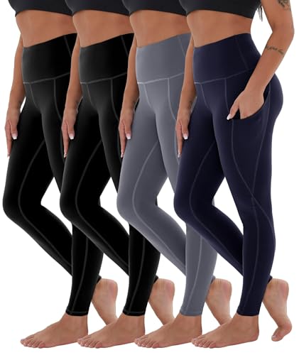 CAMPSNAIL 4 Pack Yoga Pants with Pockets for Women - High Waist Tummy Control Soft Leggings for Workout Gym