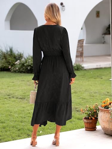 Image of BerryGo Womens Long Sleeve Empire Waist Maxi Dress V Neck Fall Wedding Guest Flowy Long Dresses