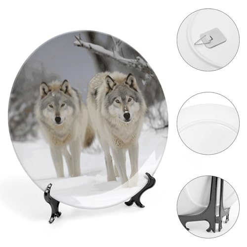 Plato decorativo Two Wolves Walking en nieve 6 pulgadas miniatura 4