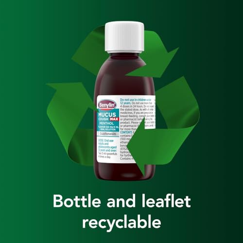 Benylin Mucus Cough Max Menthol Flavour, Helps to Clear Chest Mucus from Day 1, Cough Medicine for Adults, 100 mg/5 ml Oral Solution, 150 ml