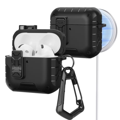 Image of HITZEE for AirPods 4 Case, Compatible with AirPods 4(2024) Generation Case, Magnetic Automatic Lock with Phone Stand, Compatible with MagSafe Cover, Black