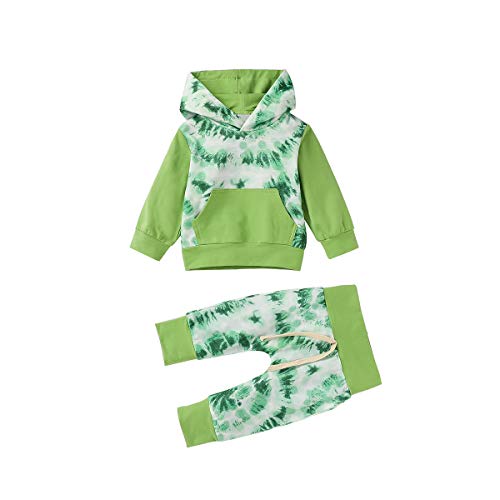 Newborn Baby Hippie Clothes Girl Toddler Tie Dye Pajamas for Kids Outfit Hoodie Sweatshirt Top Sweater + Pants Long Sleeve Tracksuit Fall Winter Outfit Set for Boys Homewear Green 6-12 Months