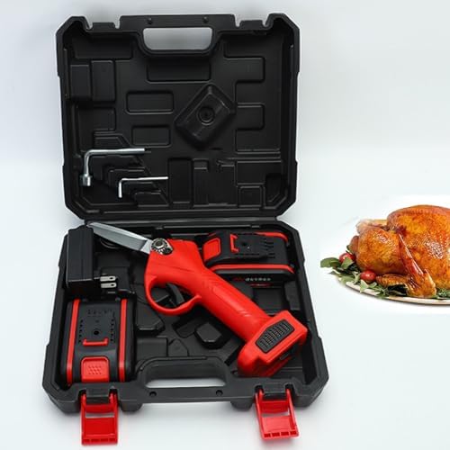 Wireless Electric Food Scissors & Poultry Shears - Rechargeable Kitchen Bone Scissors with 2 x 21V Lithium Batteries - Efficient Chicken Bone Cutter, Red