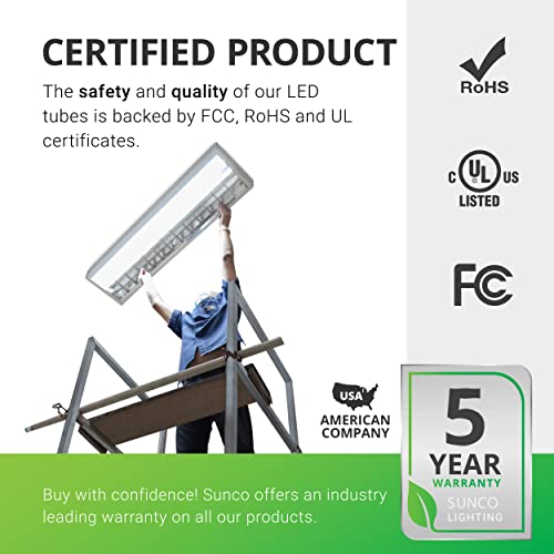 Sunco 50 Pack T8 Led 4Ft Tube Light Bulbs Ballast Bypass Fluorescent Replacement 6000K Daylight Deluxe 18W Frosted Cover Retrofit Single Ended Power (Sep) Commercial Grade – Ul #TOP5