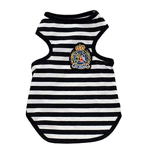 Fancy PawsStriped Shirt with Emblem Vest for Cats & Dogs (Black, White)