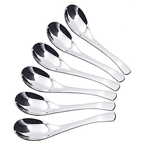CocoKool Soup Spoons, Premium Stainless Steel Japanese Soup Spoon, Widely-Used Metal Soup Spoons, Durable Stainless Soup Spoons, Thick Heavy-Weight Ramen Spoon with Modern Look, Set of 6 (Silver)