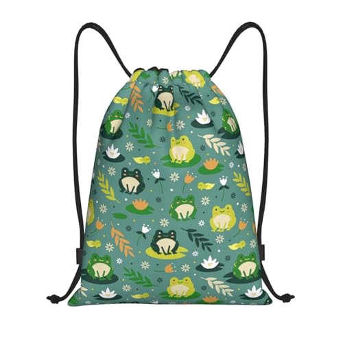 Cute Frog Sports Drawstring Backpack Adjustable Bag Casual Backpack Sport Travel Hiking Daypack for Women Men