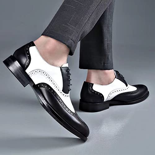 Men's Colorblock Derby Dress Leather Shoes,Fashion Carving Floral Wingtip Block Lace-up Formal Business Casual Shoes4