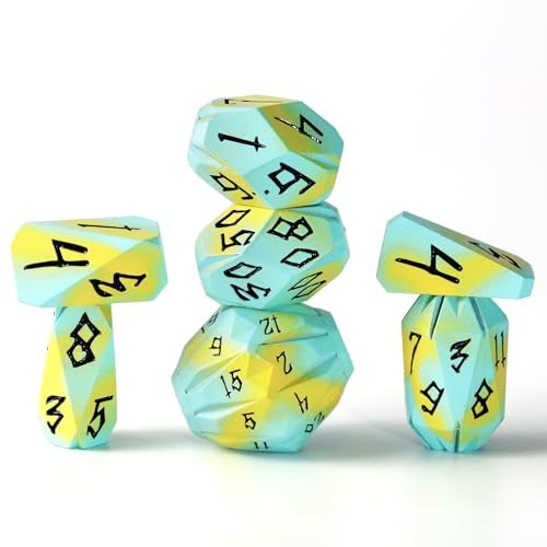 FONVGOGO Metal DND Dice Set, Dungeons and Dragons D&D Dice of 7 RPG Dice Set Metal Unique Cool Stonehenge Polyhedral D and D Dice with Cardboard Box for Role Playing Games TTRPG Gifts (Blue Yellow)