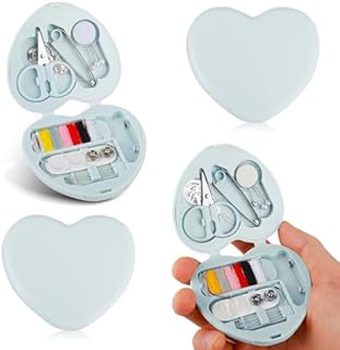 Amaxiu Mini podróżny zestaw do szycia, przenośne podróżne materiały do szycia DIY z uroczym etui w kształcie serca, zestaw naprawczy do szycia z igłą do szycia, bawełniany drut, guzik, nożyczki,