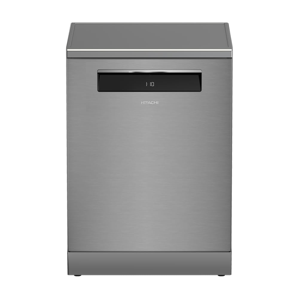 Hitachi Dishwasher Freestanding, 15 Place Setting, 8-Programs, Intensive Wash, Glass Care, Inverter Motor-Turbo Washing, Gentle washing at 40 °C, Silent Dishwasher, Overflow Safety, Inox, HDF-F158CVX 15 PLACE Hitachi Dishwasher