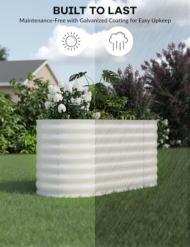 4x2x2ft Galvanized Raised Garden Bed - 24“ Tall Metal Planter Box for Vegetables, Flowers, Herbs, Rust-Resistant Outdoor Garden Box, Easy Assembly Raised Beds for Gardening, Beige