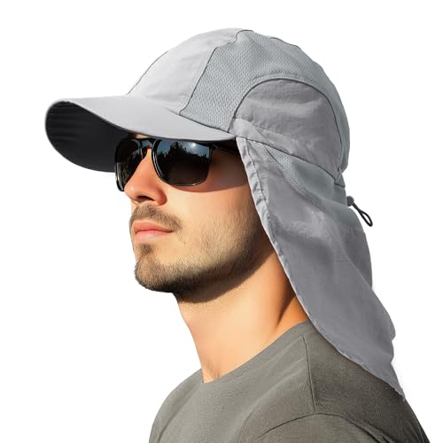 Image of Mens Sun Hat with Breathable Mesh Sun Hats for Men Sun Protection Fishing Hat with Neck Flap for Hiking Cycling