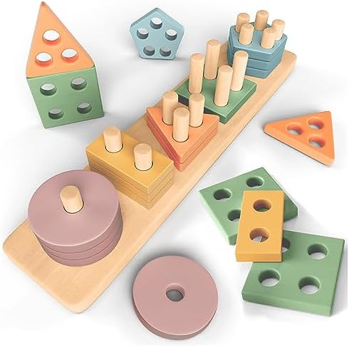 Sweety Fox - Montessori Spielzeug ab 1 Jahr - Holz Sortier und Steckspiel | Stapelspielzeug in leuchtenden Farben für Kleinkinder · 1, 2 und 3 Jahre · Aktivitäts - und Entwicklungs