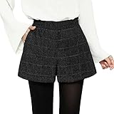 【スロウアンドメロウ】ショートパンツ チェック 柄 ウエストゴム レディース ホット パンツ グレンチェック 短パン ボトムス 2カラー ショーパン ボトム ズボン ぱんつ ツイード ハイウエスト 足長 脚長 美脚 効果 韓国 風 かわいい カワイイ おしゃれ オシャレ シンプル 無地 柄 カジュアル 黒 灰 色 ブラック グレー 春 夏 秋 冬 服 千鳥格子 ハーフパンツ ショート 丈 起毛 暖かい 暖 パン 格子柄 (M, ブラック)