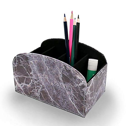 TV Remote Control Holder Marbling with 4 Compartments All-in-One Organizer Box Multi-Functional Nightstand Desktop Office Caddy Storage Tray for Makeup Brush Pencil Pen (7.09
