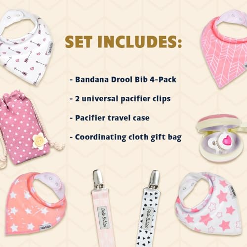 Image of Dodo Babies Bandana Drool Bib Set - Soft Cotton & Polyester Fleece Lining for Baby Drool Bib - Adjustable Snaps & Pacifier Clips - Gift-Ready for Baby Shower - 8 Pieces, Pink /White /Grey, 3-24 Months