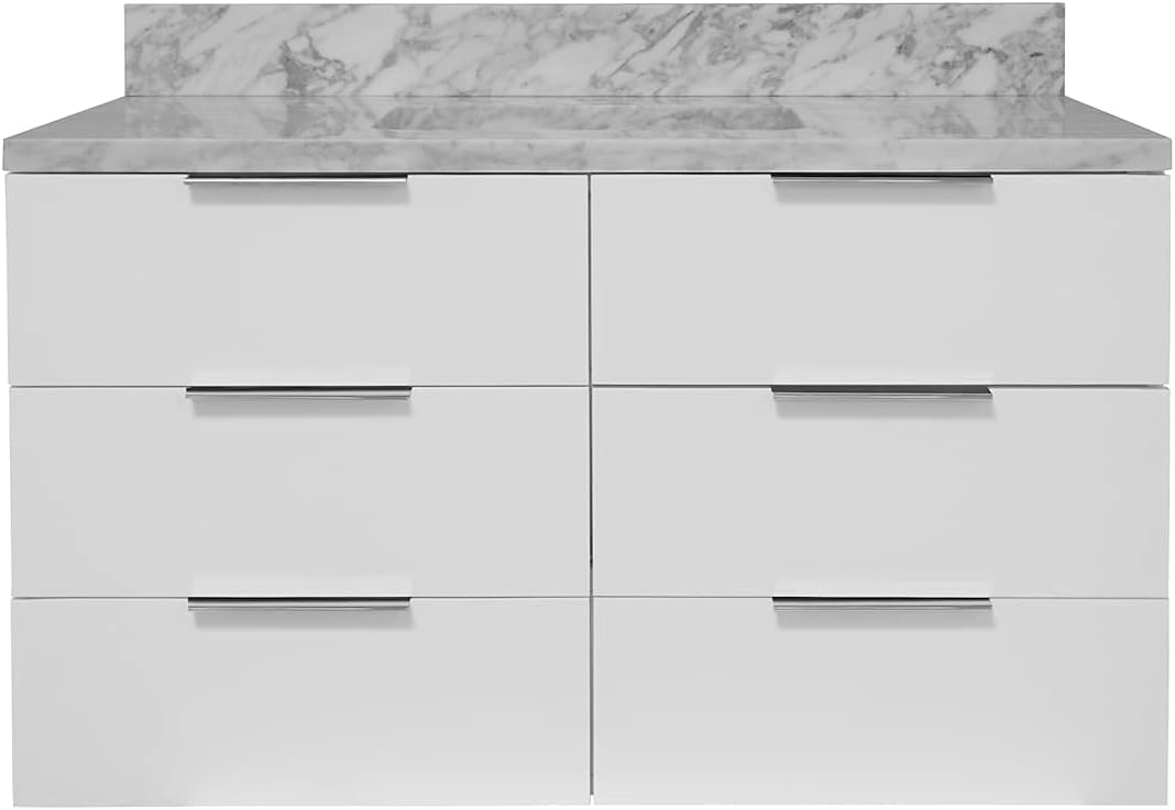 Kitchen Bath Collection Oslo 42-inch Floating Bathroom Vanity (Carrara/White): Includes White Cabinet with Authentic Italian Carrara Marble Countertop and White Ceramic Sink