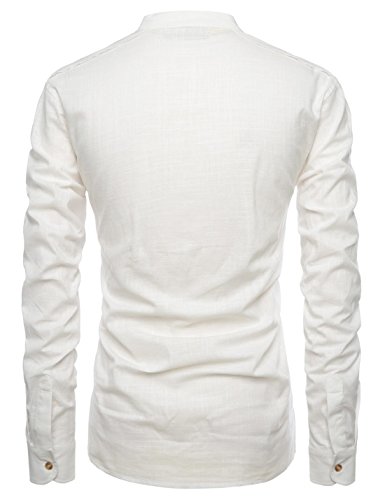 NEARKIN (NKNKN351 Henley Neck Light Weight Chinese Collar Cool Linen Shirts Ivory US XXXL(Tag Size 3XL) - Thumbnail 2